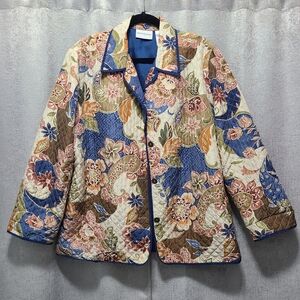 Alfred Dunner Silk Floral Artsy Multicolored Quilted Lightweight Jacket 14‎